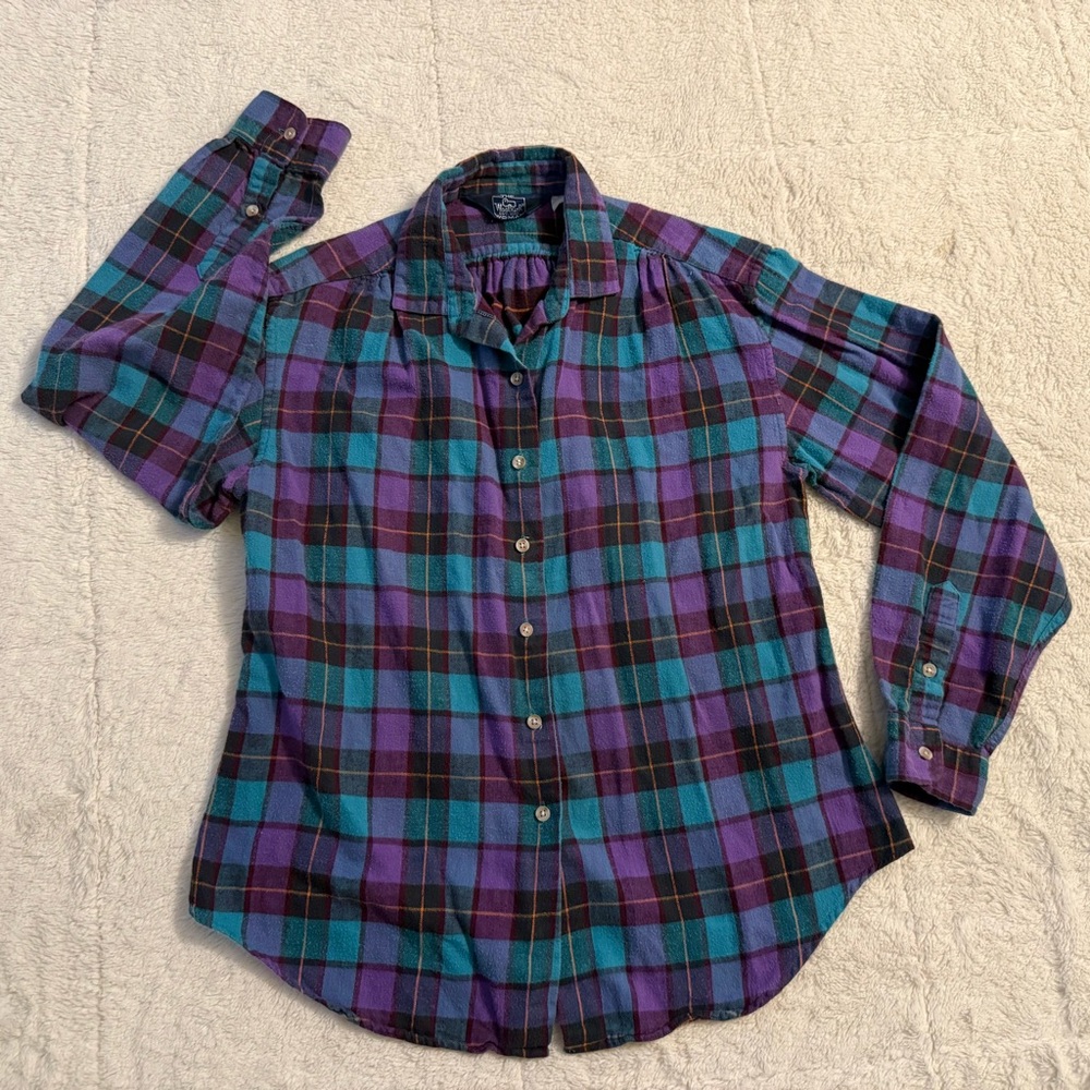 The Woolrich Woman Vintage Plaid Button-Up Shirt Blue Purple Top